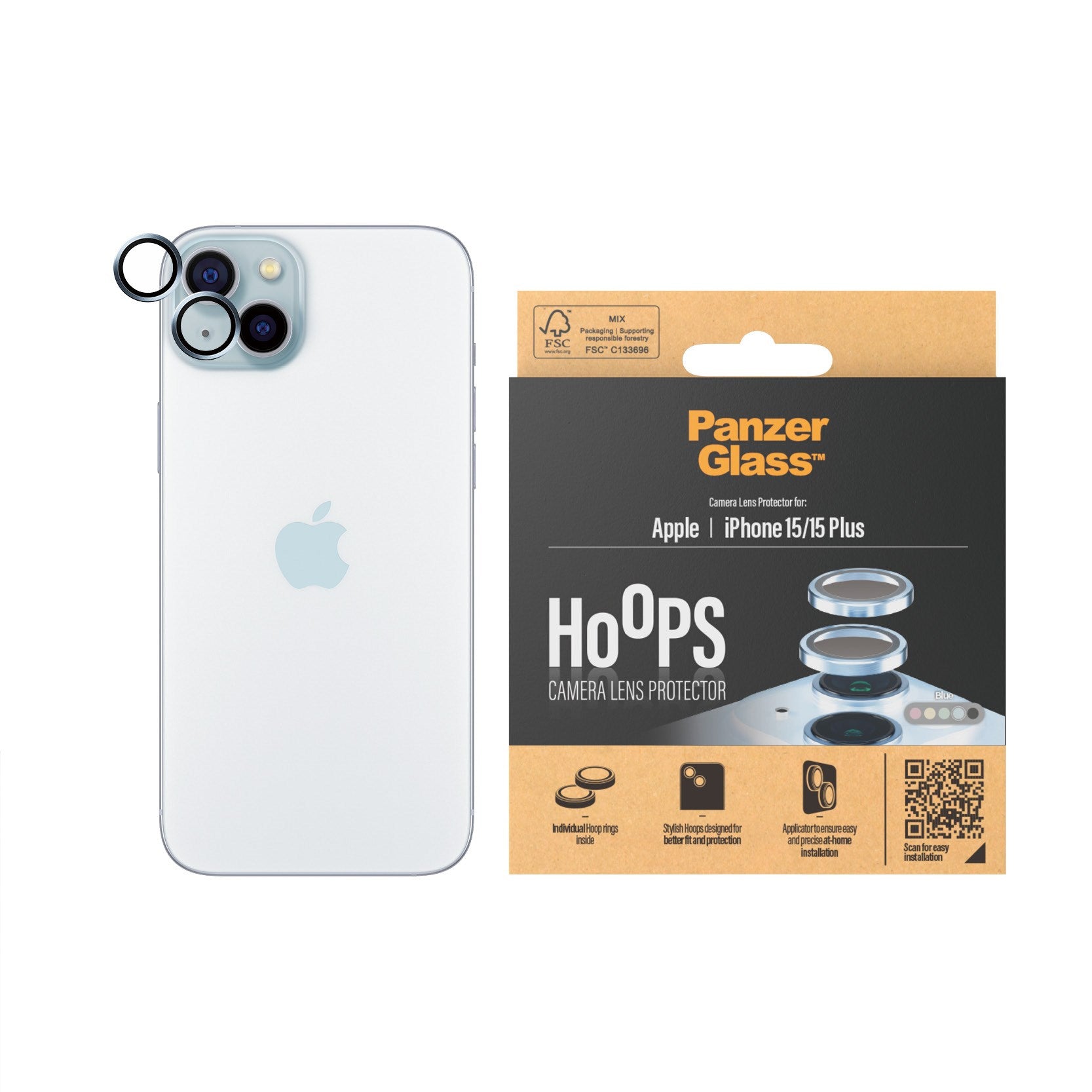 PanzerGlass® Hoops® Blue Camera Lens Protector iPhone 15 | 15 Plus